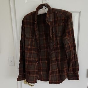 Brown Green Plaid Flannel Button Up